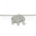 Prata 925 Italiana - Gargantilha Trabalhada,  Estilo Elefante, Com Zirconia, Rodinado