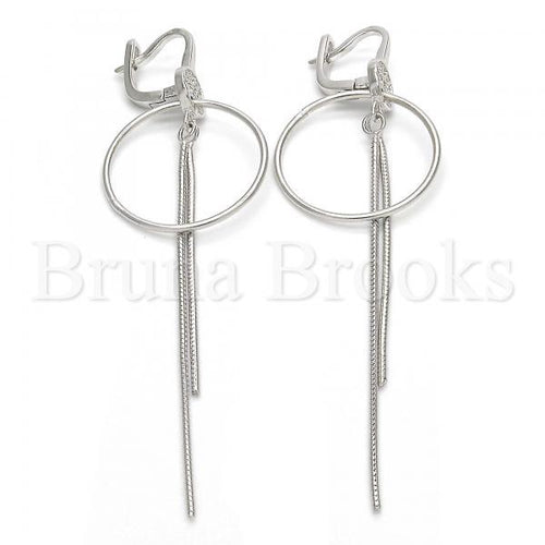 Bruna Brooks Sterling Silver 02.186.0089 Long Earring, with White Micro Pave, Polished Finish, Rhodium Tone