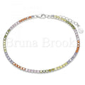 Prata 925 Italiana - Pulseira Estilo Tennis, Com Brilhante de Cristal, Rodinado