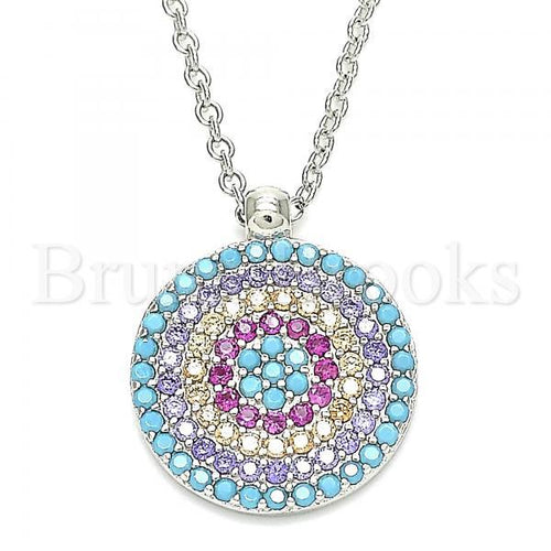 Bruna Brooks Sterling Silver 04.336.0217.16 Fancy Necklace, with Multicolor Cubic Zirconia, Polished Finish, Rhodium Tone