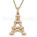 Prata 925 Italiana - Gargantilha Trabalhada,  Eiffel Tower Design, Com Brilhante de Cristal, Rodinado