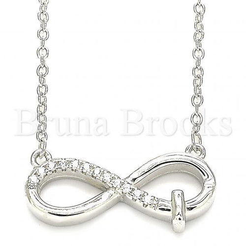 Bruna Brooks Sterling Silver 04.336.0175.16 Fancy Necklace, Infinite Design, with White Crystal, Polished Finish, Rhodium Tone