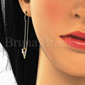 Prata 925 Italiana - Threader Earring, Com Zirconia, Folheado a Ouro Sobre Prata 925