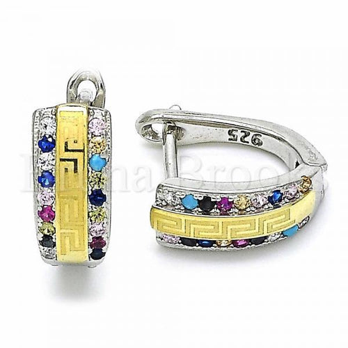 Bruna Brooks Sterling Silver 02.186.0064.2.12 Huggie Hoop, Greek Eye Design, with Multicolor Cubic Zirconia, Polished Finish, Two Tone