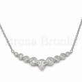 Bruna Brooks Sterling Silver 04.336.0139.16 Fancy Necklace, Teardrop Design, with White Cubic Zirconia, Polished Finish, Rhodium Tone