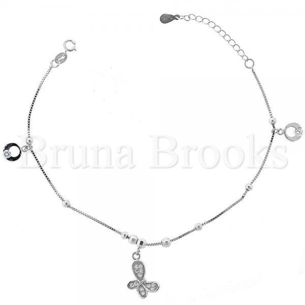 Bruna Brooks Sterling Silver 03.183.0100 Fancy Bracelet, Butterfly Design, with White Micro Pave, Rhodium Tone