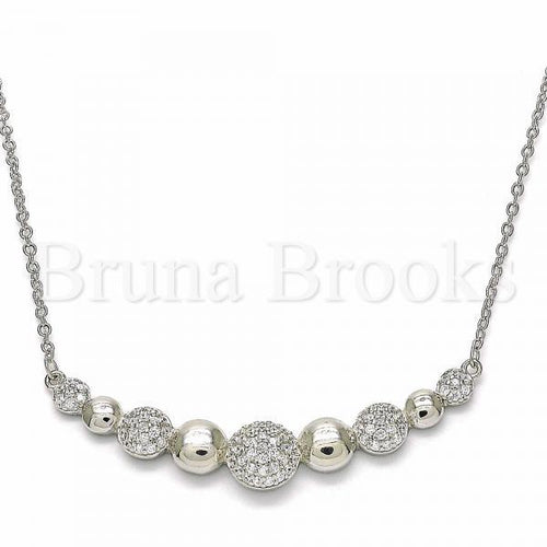 Bruna Brooks Sterling Silver 04.336.0135.16 Fancy Necklace, with White Cubic Zirconia, Polished Finish, Rhodium Tone