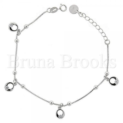 Bruna Brooks Sterling Silver 03.183.0057 Charm Bracelet, with Dark Champagne Crystal, Polished Finish, Rhodium Tone