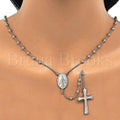 Prata 925 Italiana - 09.285.0004.28 Thin Rosary, Virgem Maria  e Cruz, Polimento Extra Fino, Rodinado