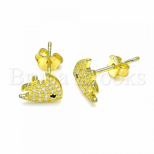 Bruna Brooks Sterling Silver 02.366.0004.1 Stud Earring, Fish Design, with White and Black Micro Pave, Polished Finish, Golden Tone