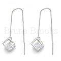 Prata 925 Italiana - Threader Earring, Com Zirconia, Folheado a Ouro Sobre Prata 925