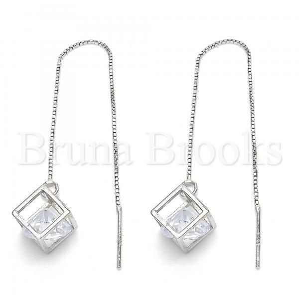 Prata 925 Italiana - Threader Earring, Com Zirconia, Folheado a Ouro Sobre Prata 925