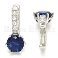 Prata 925 Italiana - 02.332.0045.3.12 Argolinha Huggie, com Sapphire Blue  e Zirconia , Polimento Extra Fino, Rodinado