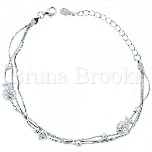 Bruna Brooks Sterling Silver 03.183.0085 Fancy Bracelet, Fish Design, Matte Finish, Rhodium Tone