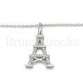 Prata 925 Italiana - Gargantilha Trabalhada,  Eiffel Tower Design, Com Brilhante de Cristal, Rodinado