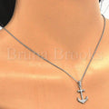 Prata 925 Italiana - 05.336.0002 Pingente Trabalhado, Anchor Design, Com Cristal Branco, Polimento Extra Fino, Rodinado