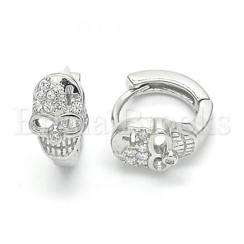 Bruna Brooks Sterling Silver 02.332.0029.12 Huggie Hoop, Skull Design, with White Micro Pave, Polished Finish, Rhodium Tone