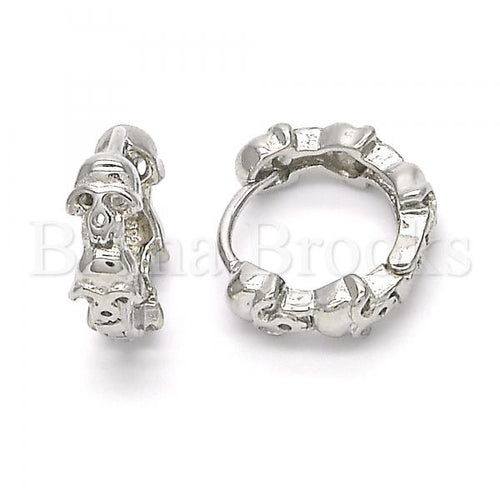 Bruna Brooks Sterling Silver 02.332.0025.15 Huggie Hoop, Skull Design, Polished Finish, Rhodium Tone