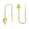 Prata 925 Italiana - Threader Earring, Com Zirconia, Folheado a Ouro Sobre Prata 925