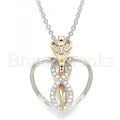 Bruna Brooks Sterling Silver 04.336.0193.16 Fancy Necklace, Heart Design, with White Micro Pave, Polished Finish, Two Tone