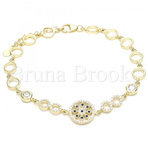 Prata 925 Italiana - Pulseira Trabalhada, Estilo Floral, Com Zirconia, Rodinado