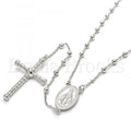 Prata 925 Italiana - 09.285.0001.28 Thin Rosary, Virgem Maria  e Cruz, Polimento Extra Fino, Rodinado