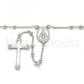 Prata 925 Italiana - 09.285.0005.28 Thin Rosary, Virgem Maria  e Cruz, Polimento Extra Fino, Rodinado