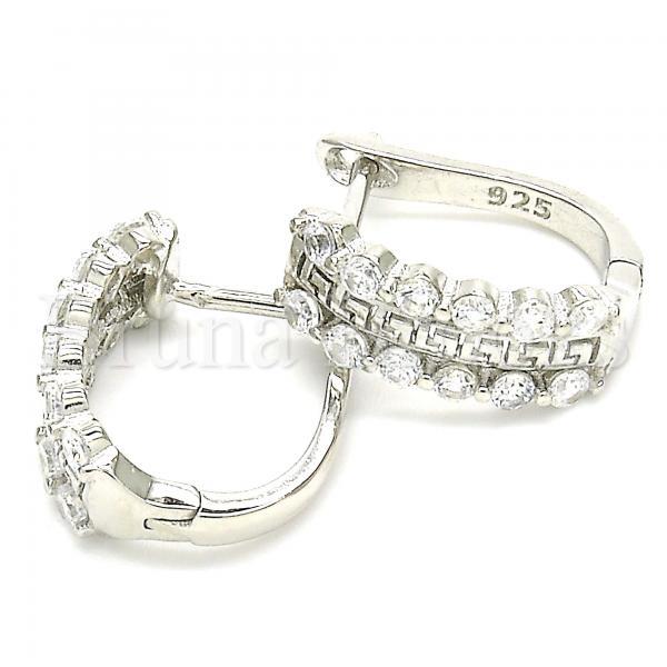 Prata 925 Italiana - 02.186.0188.15 Argolinha Huggie, Greek Eye Design, com  Zirconia, Polimento Extra Fino, Rodinado