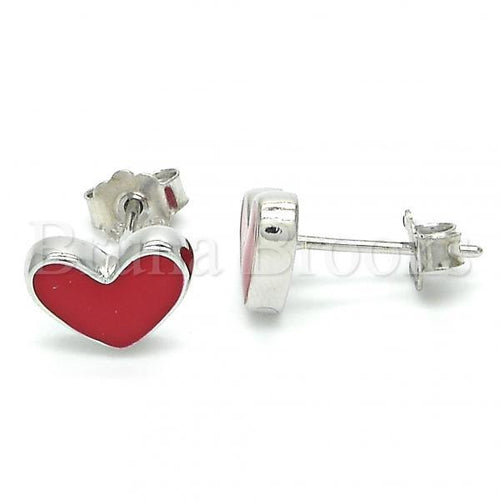 Bruna Brooks Sterling Silver 02.336.0070 Stud Earring, Heart Design, Red Enamel Finish, Rhodium Tone