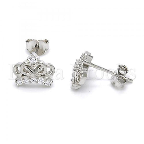 Bruna Brooks Sterling Silver 02.285.0044 Stud Earring, Crown Design, with White Cubic Zirconia, Polished Finish,