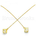 Prata 925 Italiana - Threader Earring, Com Zirconia, Folheado a Ouro Sobre Prata 925