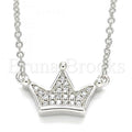 Bruna Brooks Sterling Silver 04.336.0174.16 Fancy Necklace, Crown Design, with White Crystal, Polished Finish, Rhodium Tone