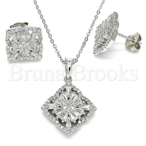 Bruna Brooks Sterling Silver 10.286.0041 Earring and Pendant Adult Set, with White Cubic Zirconia, Polished Finish, Rhodium Tone