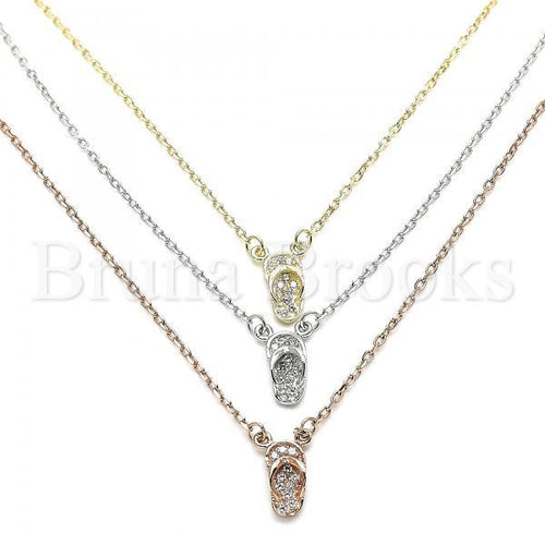 Bruna Brooks Sterling Silver 04.369.0001.18 Fancy Necklace, Shoes Design, with White Cubic Zirconia, Polished Finish, Tri Tone