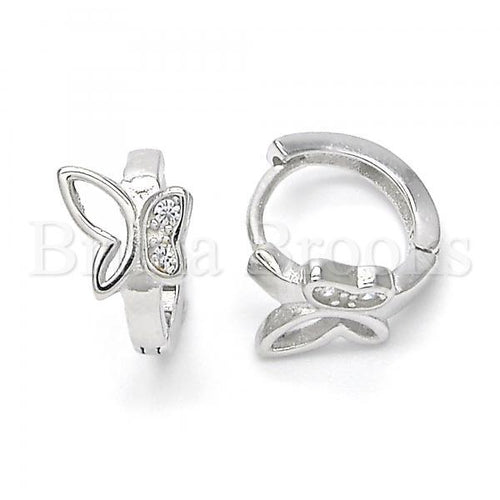 Bruna Brooks Sterling Silver 02.332.0011.12 Huggie Hoop, Butterfly Design, with White Micro Pave, Polished Finish, Rhodium Tone