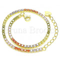 Prata 925 Italiana - Pulseira Estilo Tennis, Com Brilhante de Cristal, Folheado a Ouro Sobre Prata 925