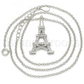 Prata 925 Italiana - Gargantilha Trabalhada,  Eiffel Tower Design, Com Brilhante de Cristal, Rodinado