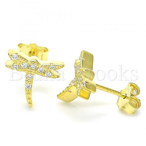 Bruna Brooks Sterling Silver 02.336.0162.2 Stud Earring, Dragon-Fly Design, with White Crystal, Polished Finish, Golden Tone