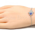 Prata 925 Italiana - 03.336.0061.08 Pulseira Trabalhada, Hamsa, Mão de Deus e Olho Grego, com  Micro Pave, Esmalte Azul Acabamento Final, Rodinado