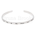 Prata 925 Italiana - Pulseira Individual tipo Bracelete, Love Design, Brilho Prata