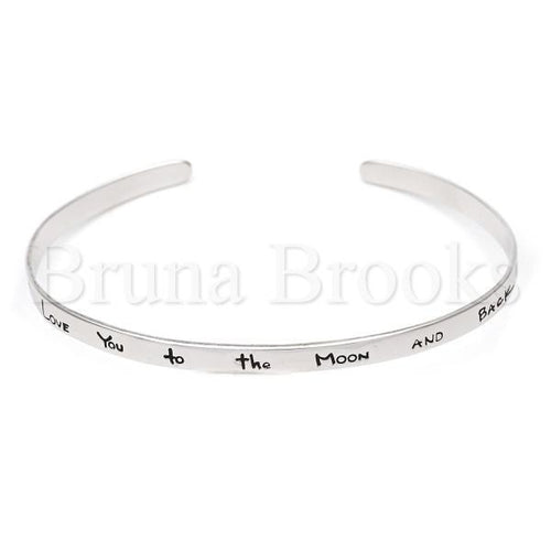 Prata 925 Italiana - Pulseira Individual tipo Bracelete, Love Design, Brilho Prata