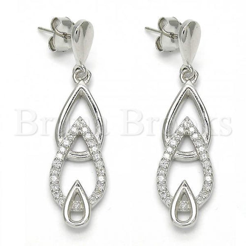 Bruna Brooks Sterling Silver 02.337.0002 Long Earring, Teardrop Design, with White Cubic Zirconia, Polished Finish, Rhodium Tone