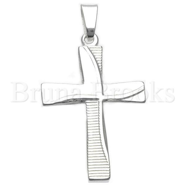 Bruna Brooks Sterling Silver 05.16.0194 Religious Pendant, Cross Design, Diamond Cutting Finish, Silver Tone