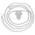 Prata 925 Italiana - 04.336.0206.16 Gargatilha Trabalhada, Hamsa, Mão de Deus, Com Zirconia e  Cristal Branco, Polimento Extra Fino, Rodinado