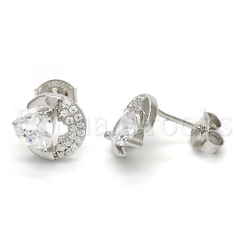 Bruna Brooks Sterling Silver 02.285.0038 Stud Earring, Heart Design, with White Cubic Zirconia, Polished Finish,