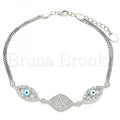 Bruna Brooks Sterling Silver 03.286.0009.07 Fancy Bracelet, Greek Eye Design, with White Micro Pave and White Cubic Zirconia, Turquoise Enamel Finish, Rhodium Tone