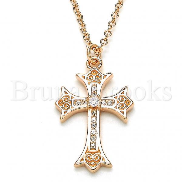 Prata 925 Italiana - Gargantilha Trabalhada,  Cruz, Com Zirconia, Rodinado
