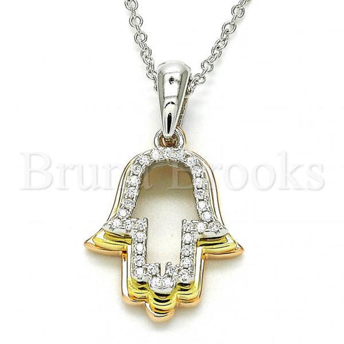 Bruna Brooks Sterling Silver 04.336.0107.16 Fancy Necklace, Hand of God Design, with White Crystal, Polished Finish, Tri Tone