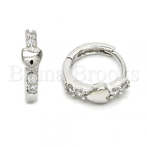 Bruna Brooks Sterling Silver 02.291.0003.15 Huggie Hoop, Heart Design, with White Cubic Zirconia, Polished Finish, Rhodium Tone