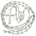 Prata 925 Italiana - 09.285.0004.28 Thin Rosary, Virgem Maria  e Cruz, Polimento Extra Fino, Rodinado